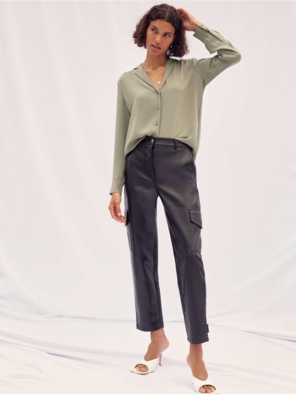 Wilfred High-Rise Black Faux Leather Cargo Pants